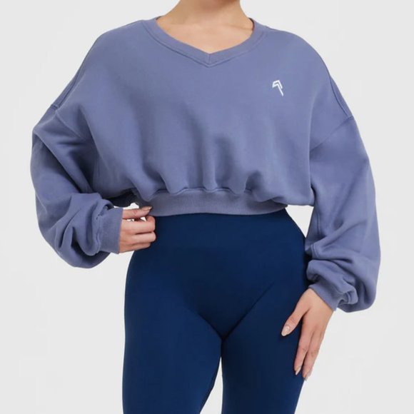 NWT Oner Active - All Day Lightweight Oversized V-Neck Sweatshirt - Slate Blue - Picture 1 of 4